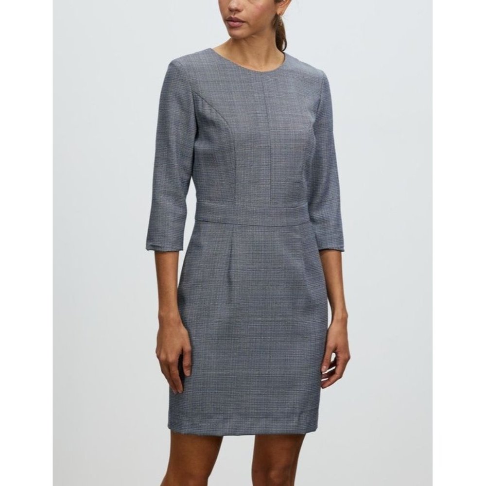80's Pendleton 100% Wool Black & White Houndstooth Sheath Midi Dress 12 P - Picture 2 of 16
